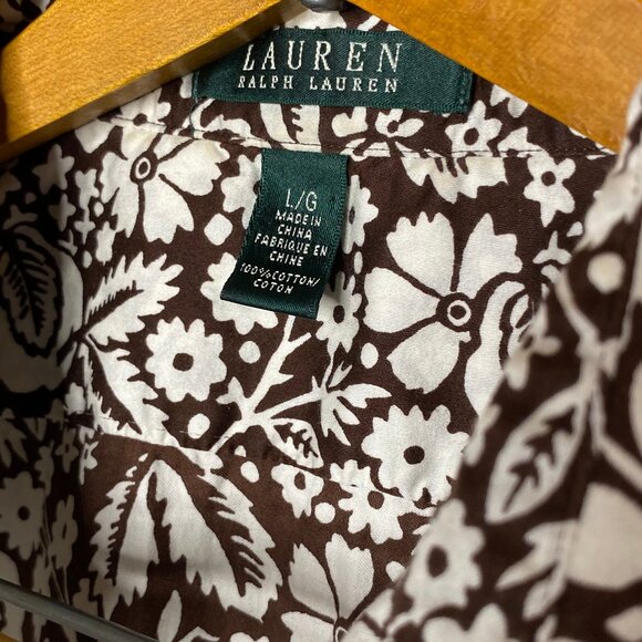 Old Money Vibe Ralph Lauren Brown & White Print 100% Cotton Lightweight Shirt - Picture 7 of 8